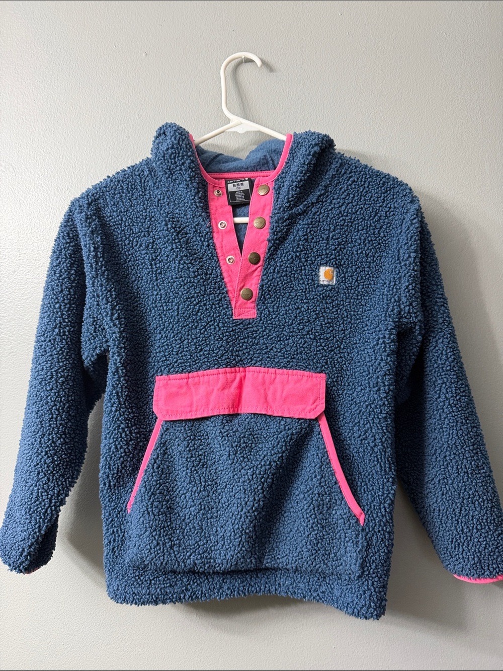 Carhartt Girls Navy Sherpa Hoodie with Pink Accents 10